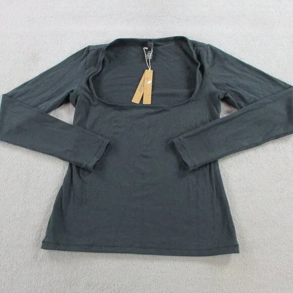 SKIMS Cotton Jersey Scoop Neck Long Sleeve Top Womens Medium Soot Black Shirt - Picture 2 of 9